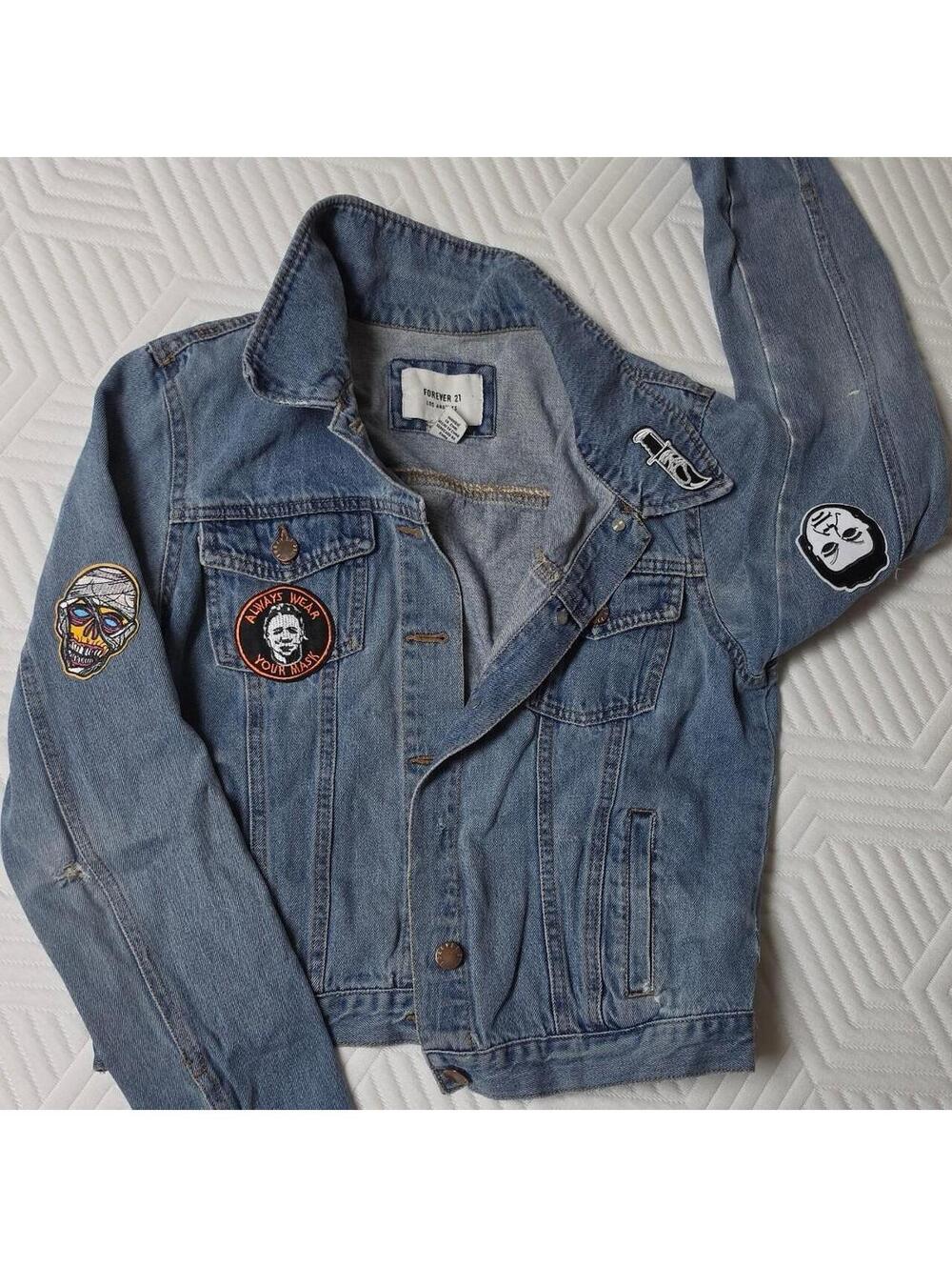 Hysteric glamour denim jacket with horror movie patches